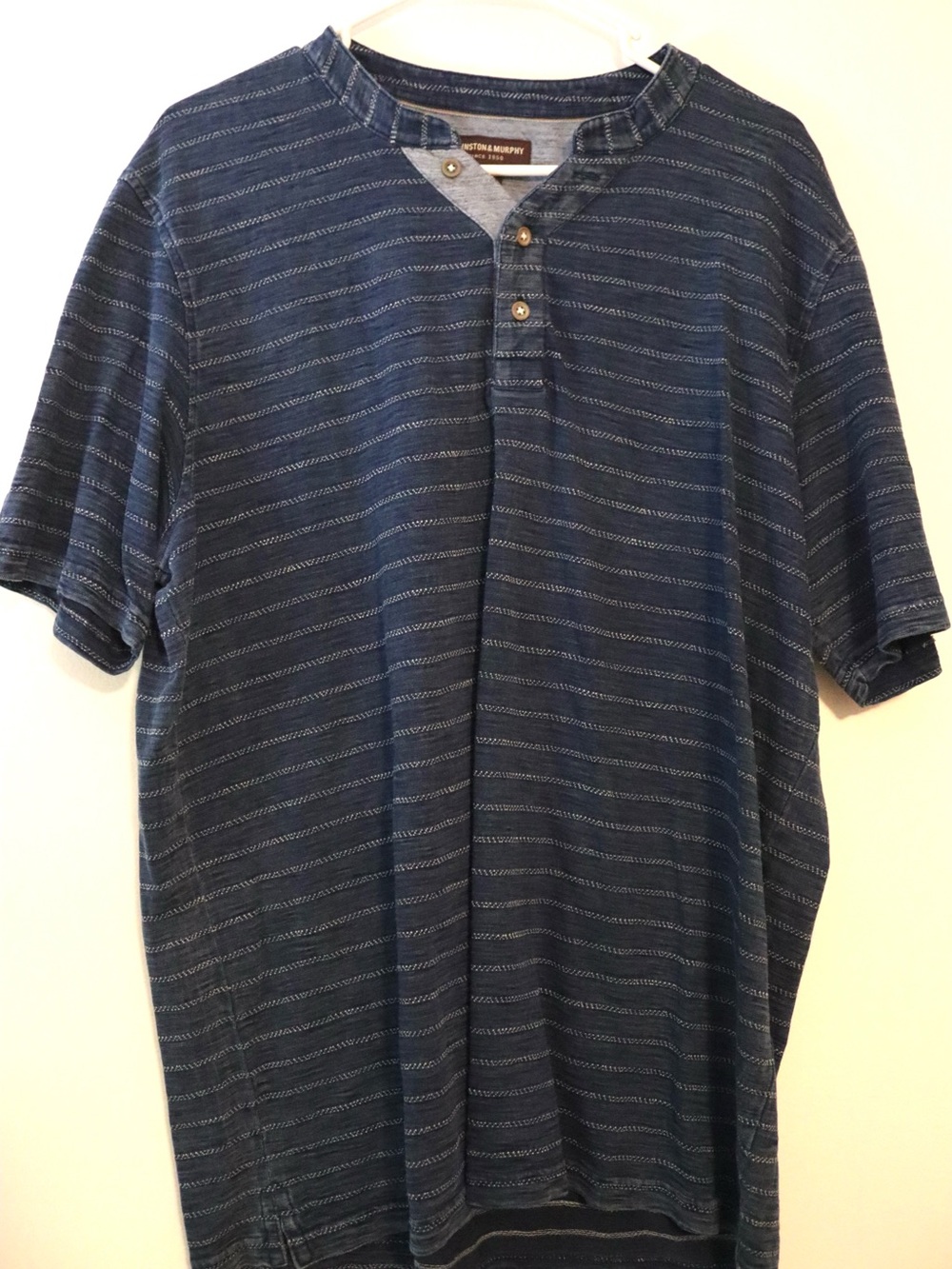 Johnston & Murphy Men's Navy Striped Henley Shirt